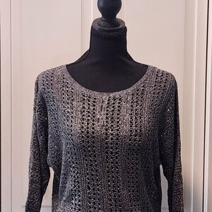 Express Gray Open-Knit Scoop Neck Sweater